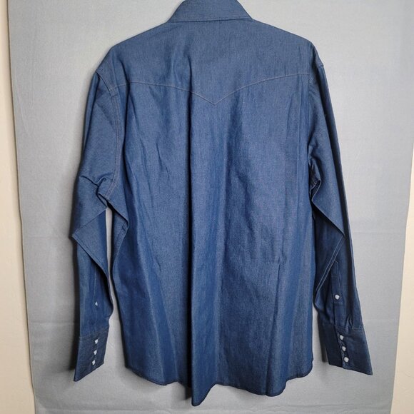 Wrangler Cowboy Cut Pearl Snap Shirt Men XL Denim Blue Long Sleeve Pockets NWT - Picture 2 of 5